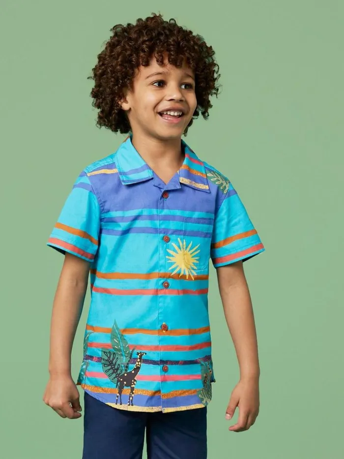 Kids SHIRTS White Stuff Giraffe Stripe SS Shirt Blue Multi Kids SHIRTS White Stuff Giraffe Stripe SS Shirt Blue Multi