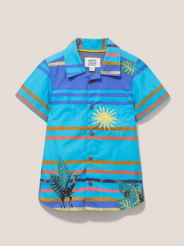 Kids SHIRTS White Stuff Giraffe Stripe SS Shirt Blue Multi Kids SHIRTS White Stuff Giraffe Stripe SS Shirt Blue Multi