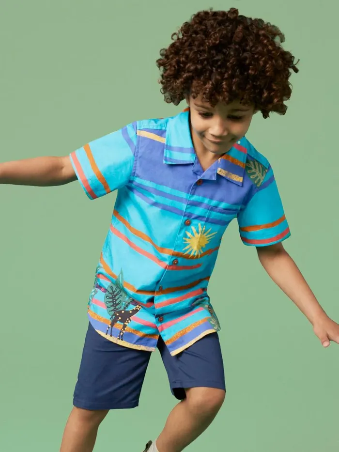 Kids SHIRTS White Stuff Giraffe Stripe SS Shirt Blue Multi Kids SHIRTS White Stuff Giraffe Stripe SS Shirt Blue Multi
