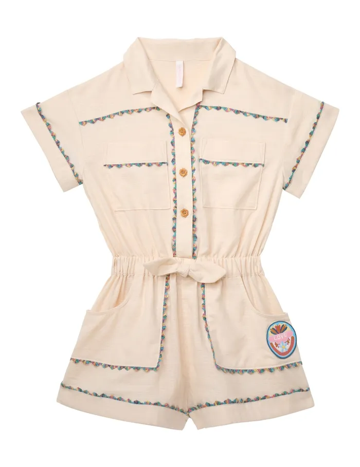 Kids Zimmermann Clothing Halliday Pocket Playsuit Tea
