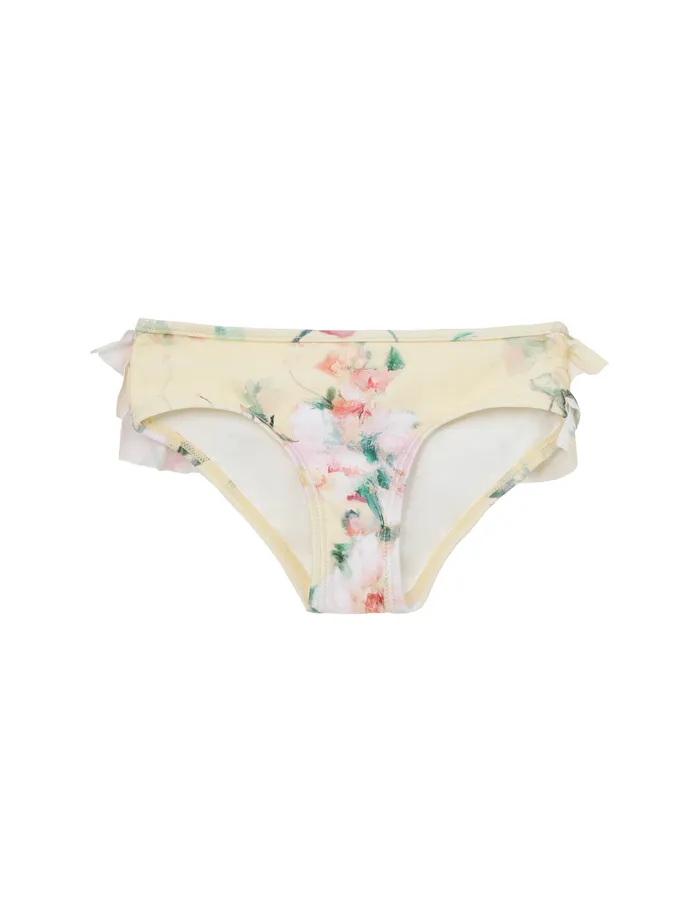 Kids Zimmermann Swimwear Everley Frill Bikini Pant Yellow Watercolour Floral