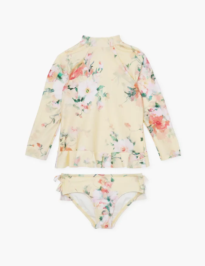Kids Zimmermann Swimwear Everley Frill Bikini Pant Yellow Watercolour Floral