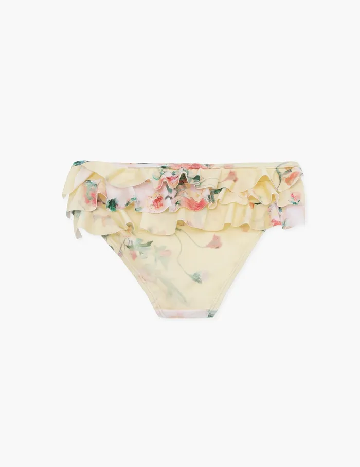Kids Zimmermann Swimwear Everley Frill Bikini Pant Yellow Watercolour Floral