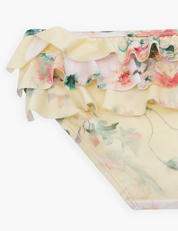 Kids Zimmermann Swimwear Everley Frill Bikini Pant Yellow Watercolour Floral