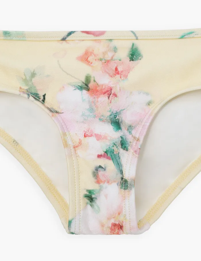 Kids Zimmermann Swimwear Everley Frill Bikini Pant Yellow Watercolour Floral