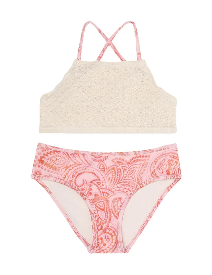 Kids Zimmermann Swimwear Ottie Crochet Bikini Pink Paisley