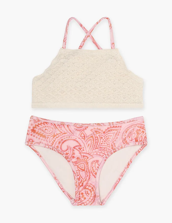 Kids Zimmermann Swimwear Ottie Crochet Bikini Pink Paisley