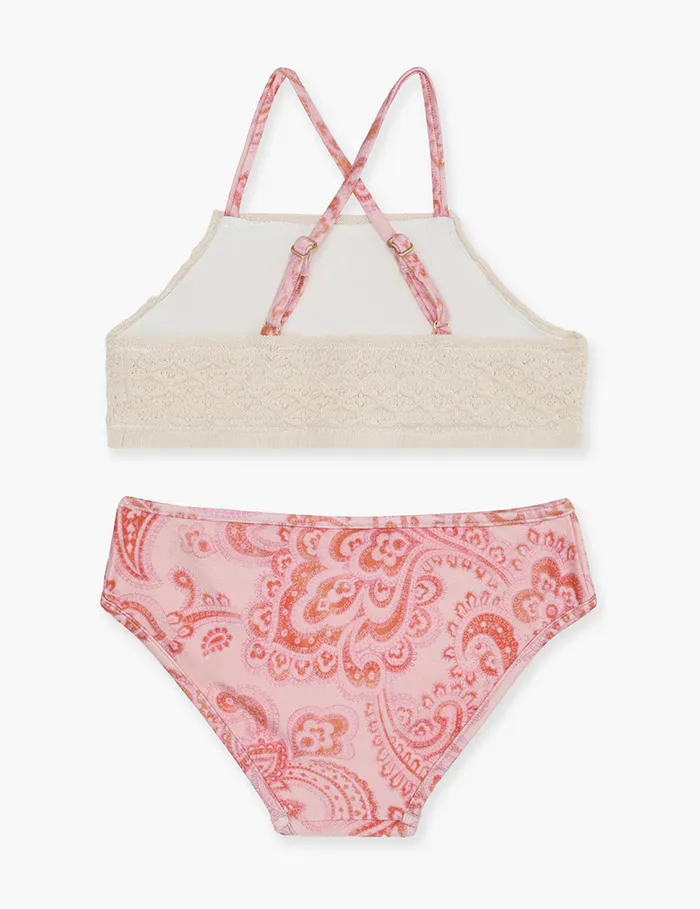 Kids Zimmermann Swimwear Ottie Crochet Bikini Pink Paisley