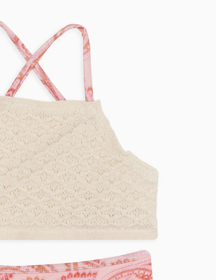 Kids Zimmermann Swimwear Ottie Crochet Bikini Pink Paisley