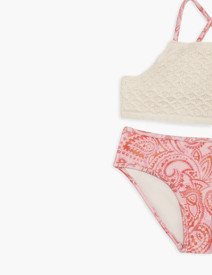 Kids Zimmermann Swimwear Ottie Crochet Bikini Pink Paisley