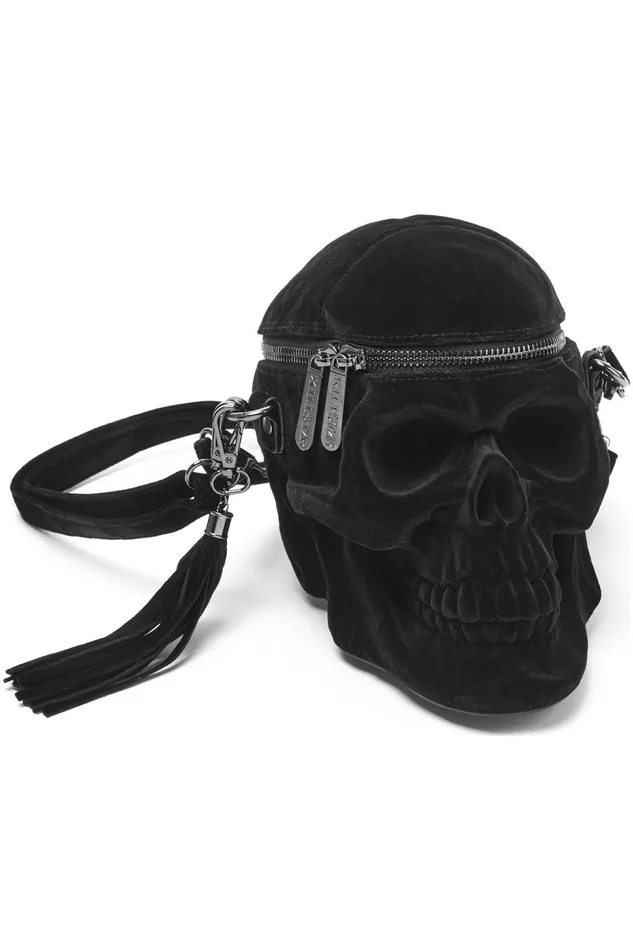 Killstar Handbags Women Grave Digger Skull Handbag VELVET