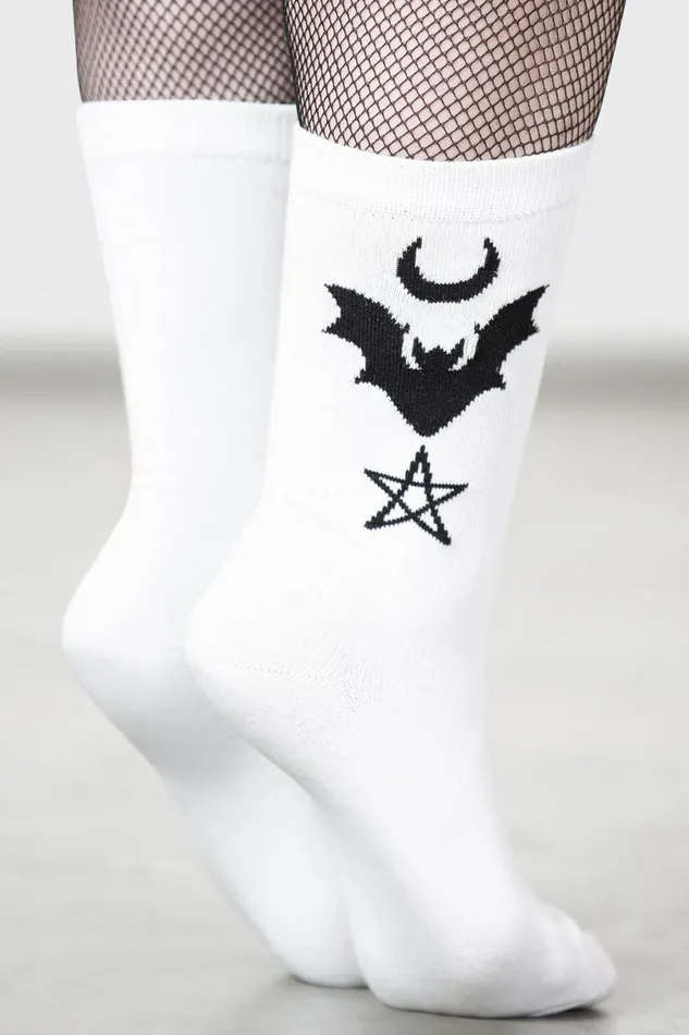 Killstar Socks and Tights Women Bat Magic Socks WHITE