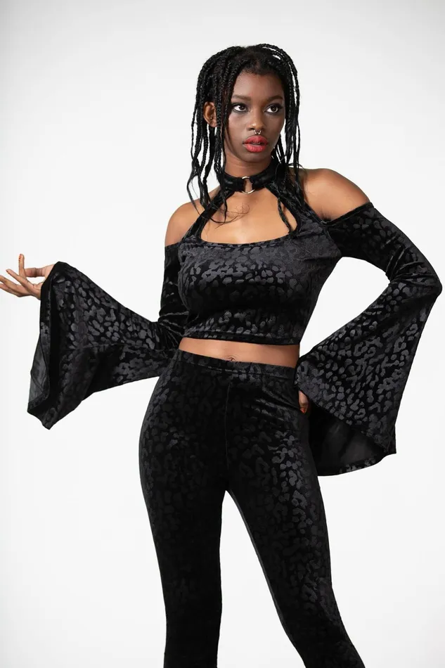 Killstar Velvet Women Felinology Crop Top B