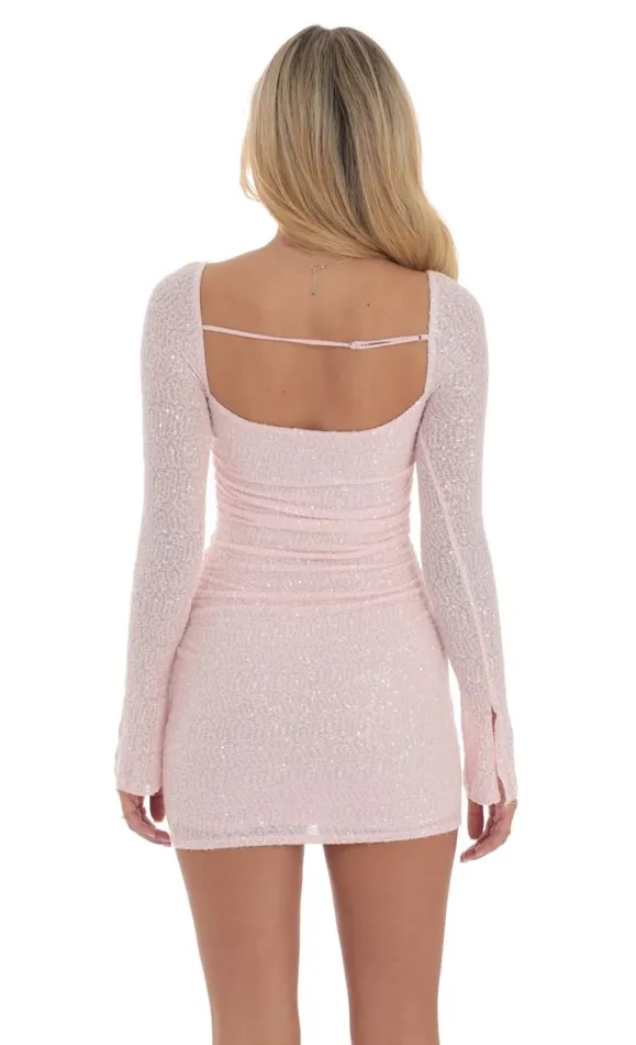 Knit Sequin Long Sleeve Dress Pink Women LUCY IN THE SKY Mini Dresses Knit Sequin Long Sleeve Dress Pink Women LUCY IN THE SKY Mini Dresses