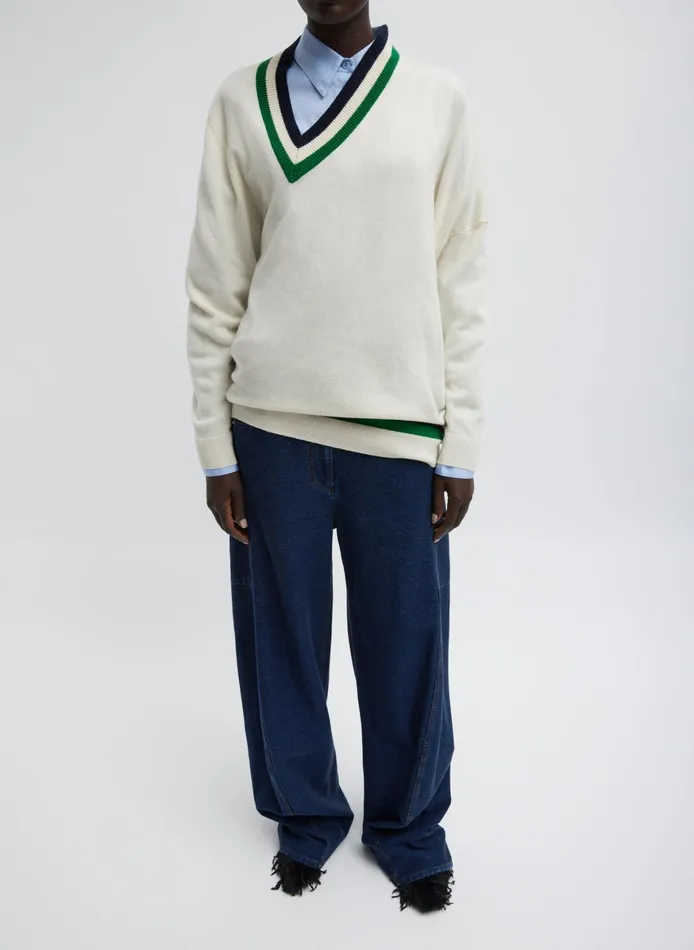 Knitwear and Sweatshirts Women Tibi Washable Cashmere Striped Warp VNeck Pullover