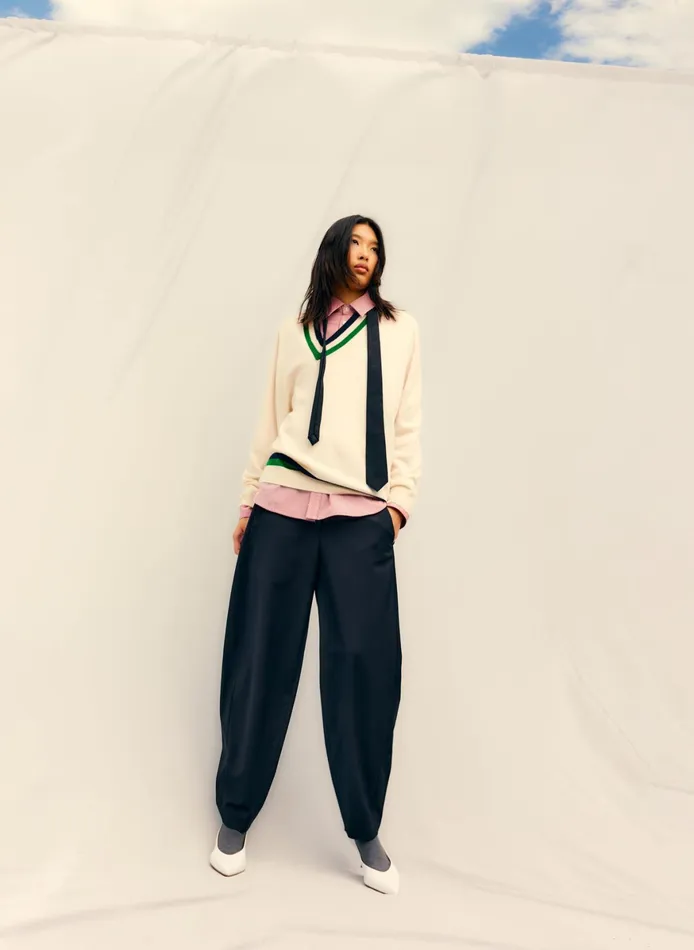 Knitwear and Sweatshirts Women Tibi Washable Cashmere Striped Warp VNeck Pullover