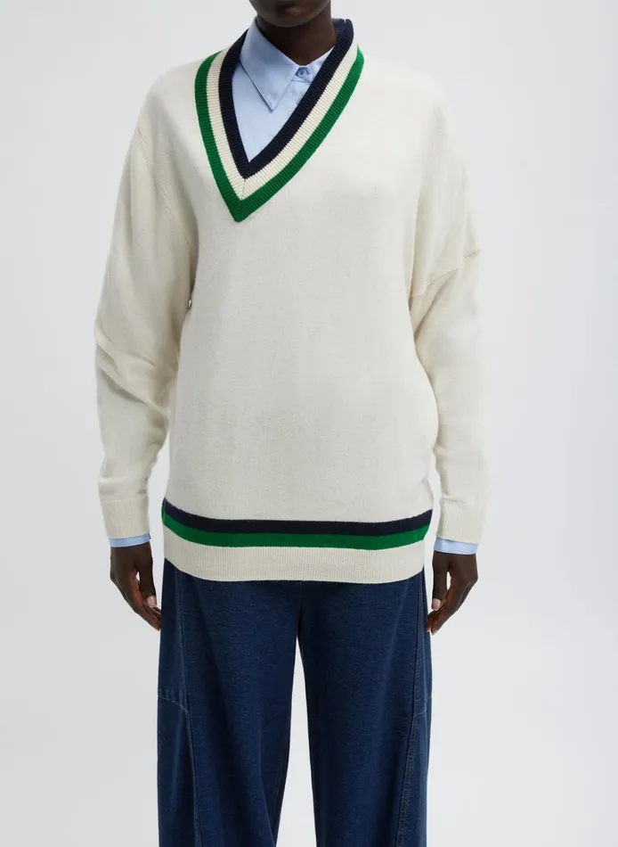Knitwear and Sweatshirts Women Tibi Washable Cashmere Striped Warp VNeck Pullover