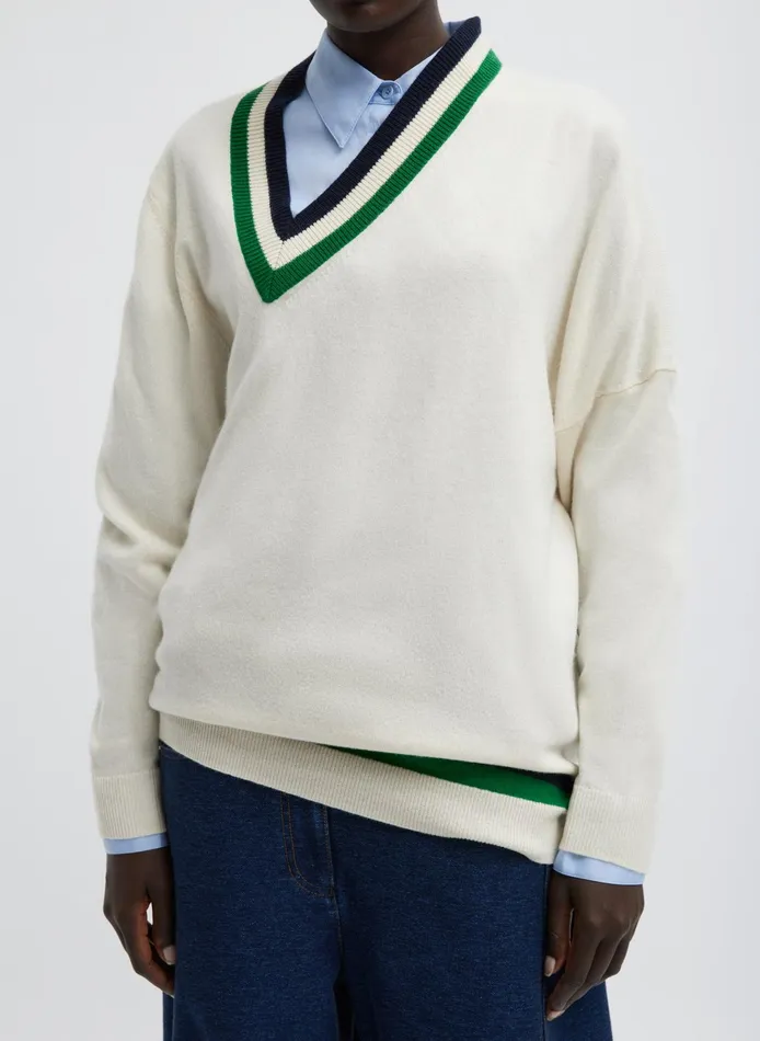Knitwear and Sweatshirts Women Tibi Washable Cashmere Striped Warp VNeck Pullover