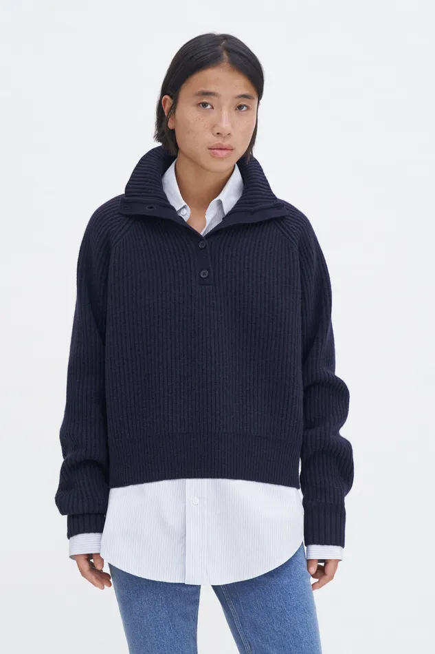 Knitwear Lambswool Buttoned Collar Sweater Navy 8211 filippak Women