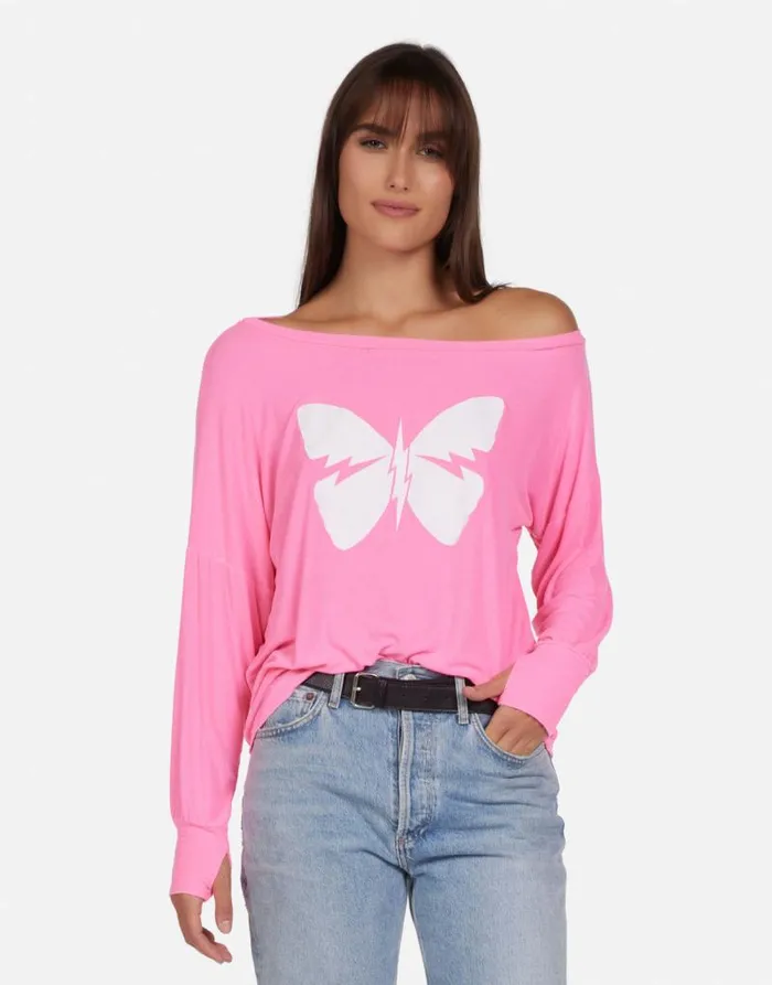 Krista X Lightning Butterfly Neon Pink Women Lauren Moshi Long Sleeve