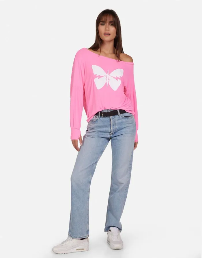 Krista X Lightning Butterfly Neon Pink Women Lauren Moshi Long Sleeve