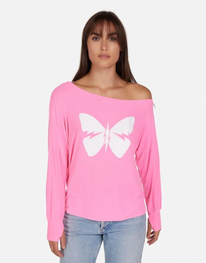 Krista X Lightning Butterfly Neon Pink Women Lauren Moshi Long Sleeve