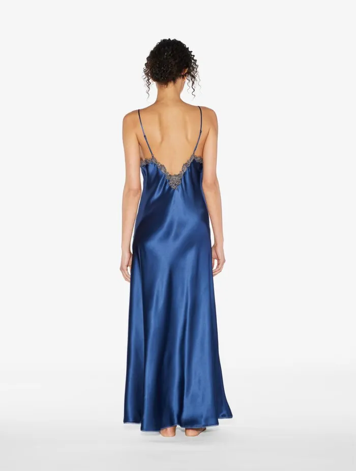 La Perla Blue Long Nightgown With Frastaglio Women Slips and Dresses