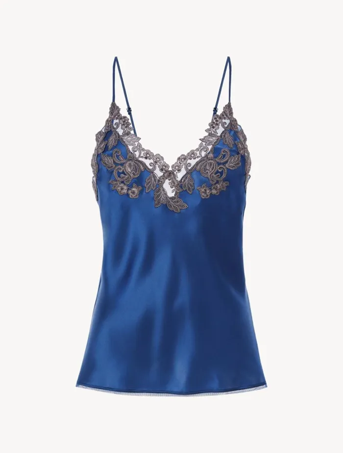 La Perla Blue Silk Camisole With Frastaglio Women Camisoles