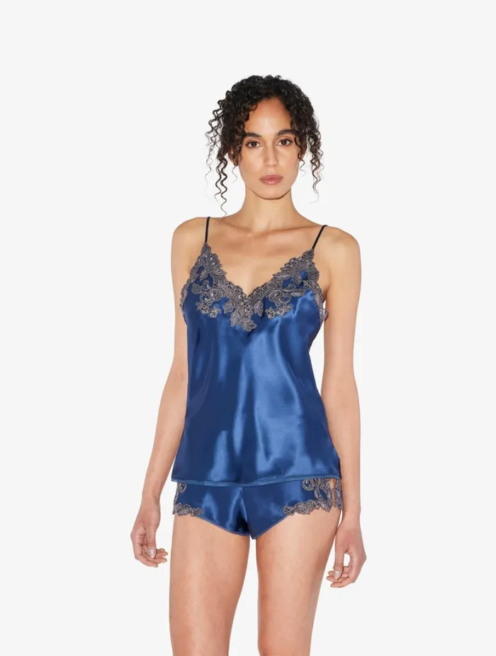 La Perla Blue Silk Camisole With Frastaglio Women Camisoles