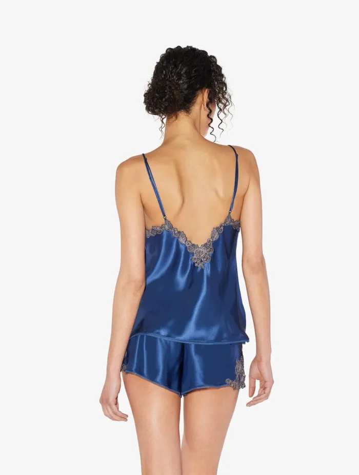 La Perla Blue Silk Camisole With Frastaglio Women Camisoles