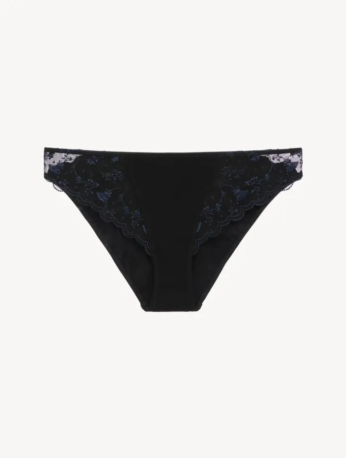 La Perla Briefs In Onyx With Embroidered Tulle Women Midrise