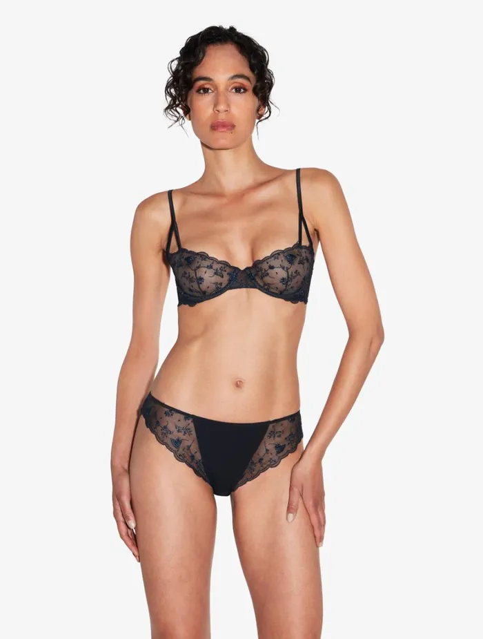 La Perla Briefs In Onyx With Embroidered Tulle Women Midrise