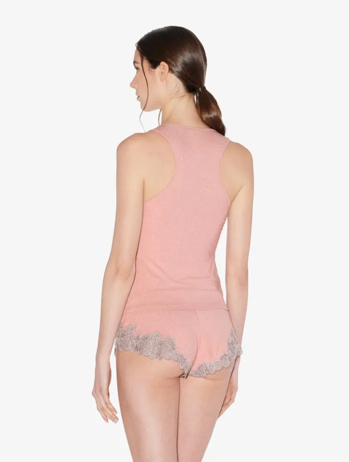 La Perla Cashmere Blend Ribbed Tank Top In Blush Clay With Frastaglio Women Camisoles