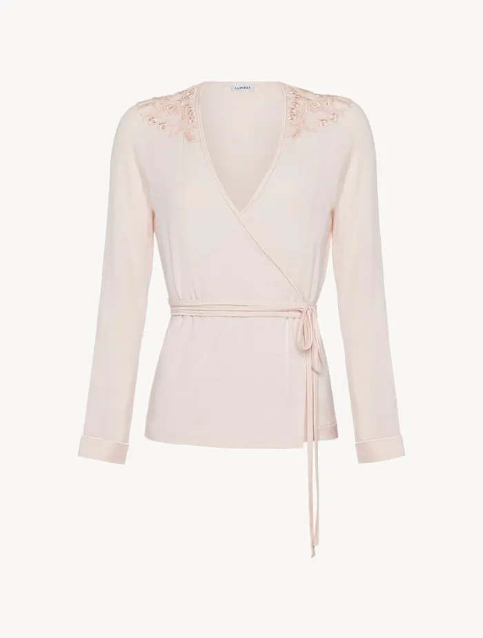 La Perla Longsleeved Wrap Top In Pink Women Camisoles