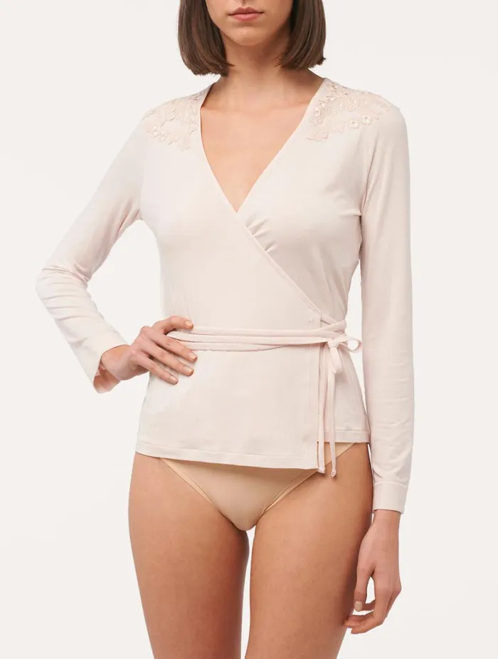 La Perla Longsleeved Wrap Top In Pink Women Camisoles