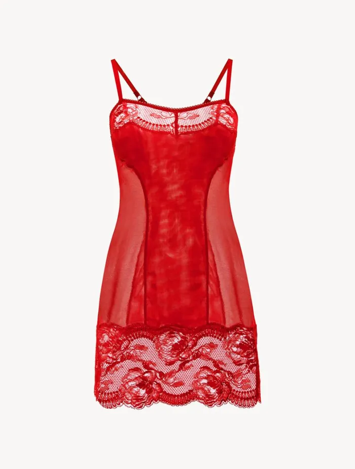 La Perla Luxury Lace Slip Dress In Red Women Slips and Dresses