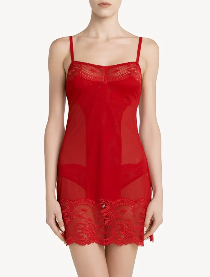 La Perla Luxury Lace Slip Dress In Red Women Slips and Dresses