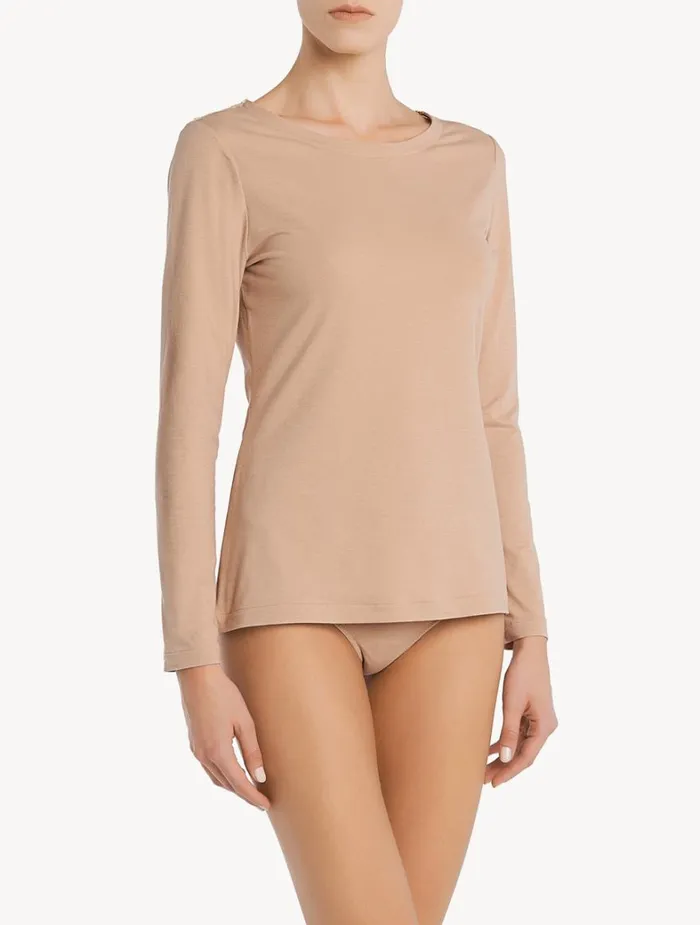 La Perla Luxury Long Sleeve Cotton Cami Top In Nude Women Camisoles