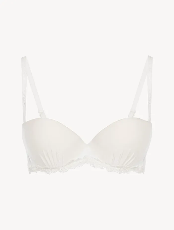 La Perla Luxury Lycra Bandeau Bra In OffWhite With Tulle Women Bandeau