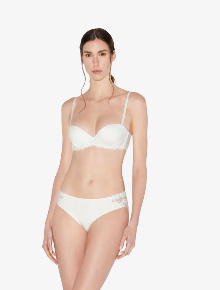 La Perla Luxury Lycra Bandeau Bra In OffWhite With Tulle Women Bandeau