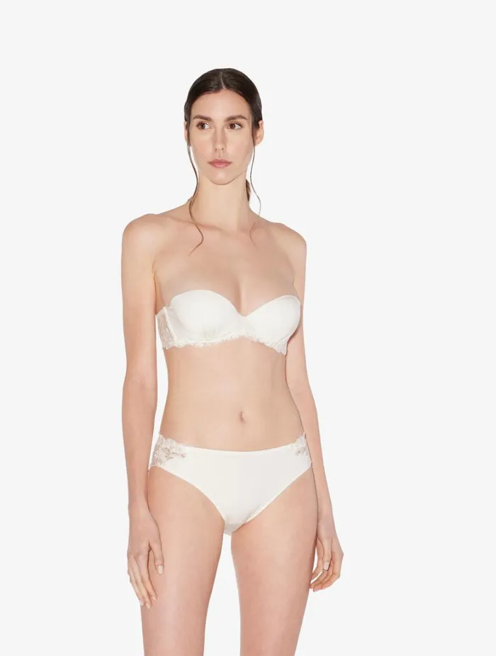 La Perla Luxury Lycra Bandeau Bra In OffWhite With Tulle Women Bandeau
