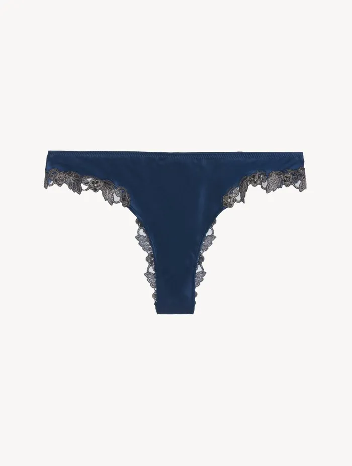 La Perla Luxury Silk Brazilian Panties In Blue With Frastaglio Women Brazilian