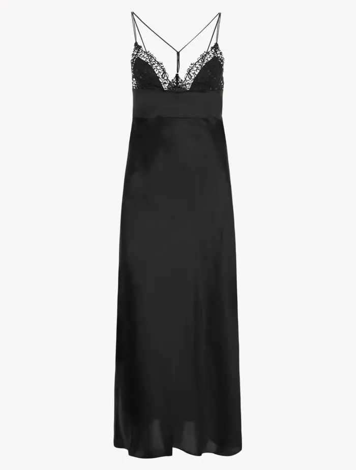 La Perla Luxury Silk Long Nightdress In Black Women Slips and Dresses