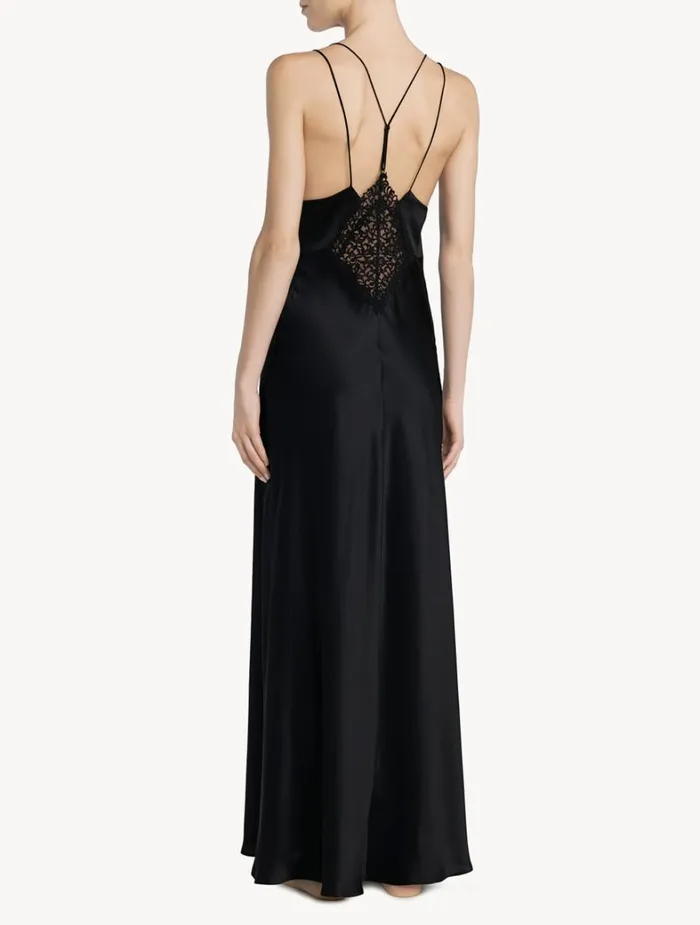 La Perla Luxury Silk Long Nightdress In Black Women Slips and Dresses