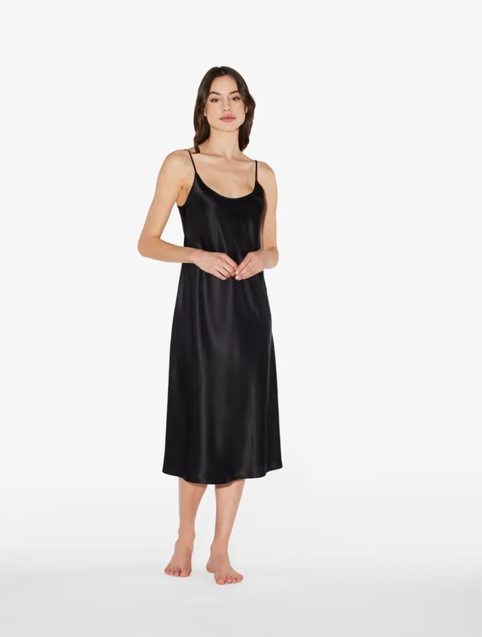 La Perla Luxury Silk Midi Nightdress In Black Women Slips and Dresses La Perla Luxury Silk Midi Nightdress In Black Women Slips and Dresses