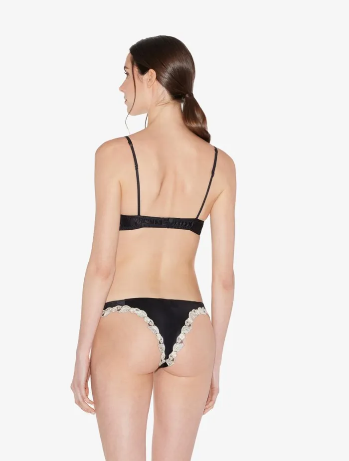 La Perla Luxury Silk Triangle Bra In Black With Ivory Frastaglio Women Triangle