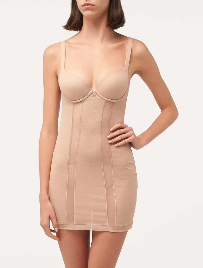 La Perla Luxury Stretch Tulle Slip Dress In Sand Women Shapewear