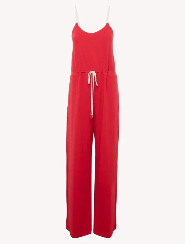 La Perla Monogram Jumpsuit In Red Women Beach Coverups