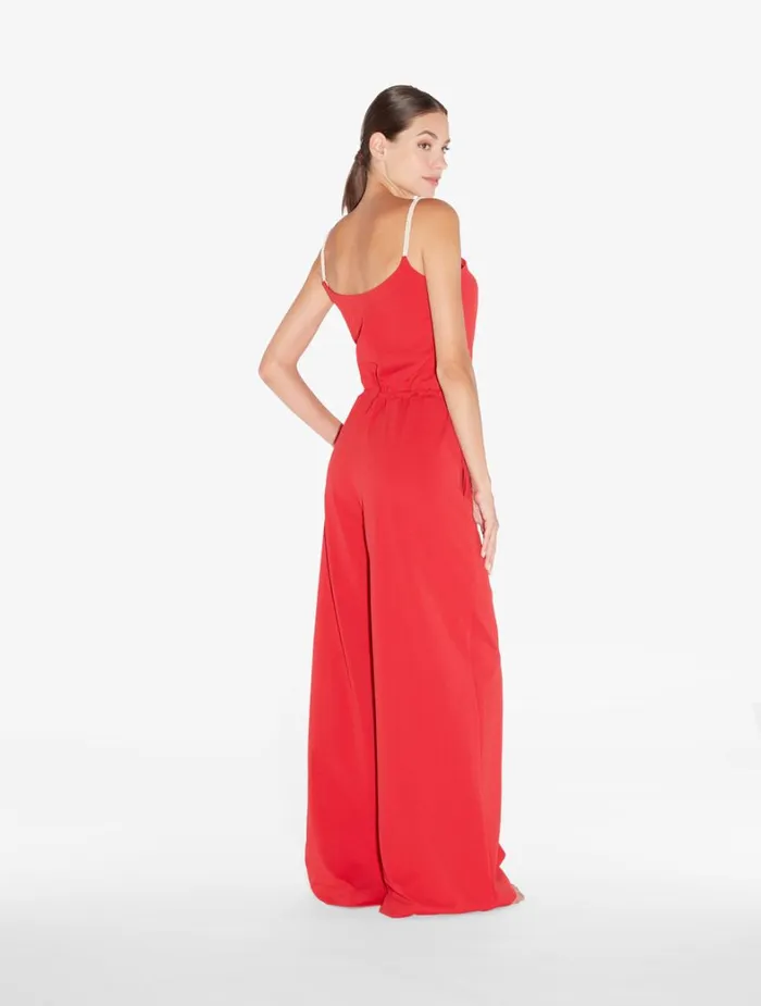 La Perla Monogram Jumpsuit In Red Women Beach Coverups