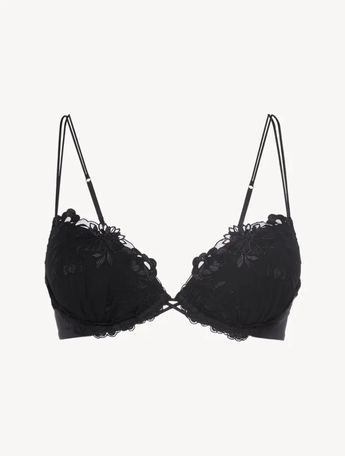 La Perla Pushup Bra In Black Lycra With Embroidered Tulle Women Padded